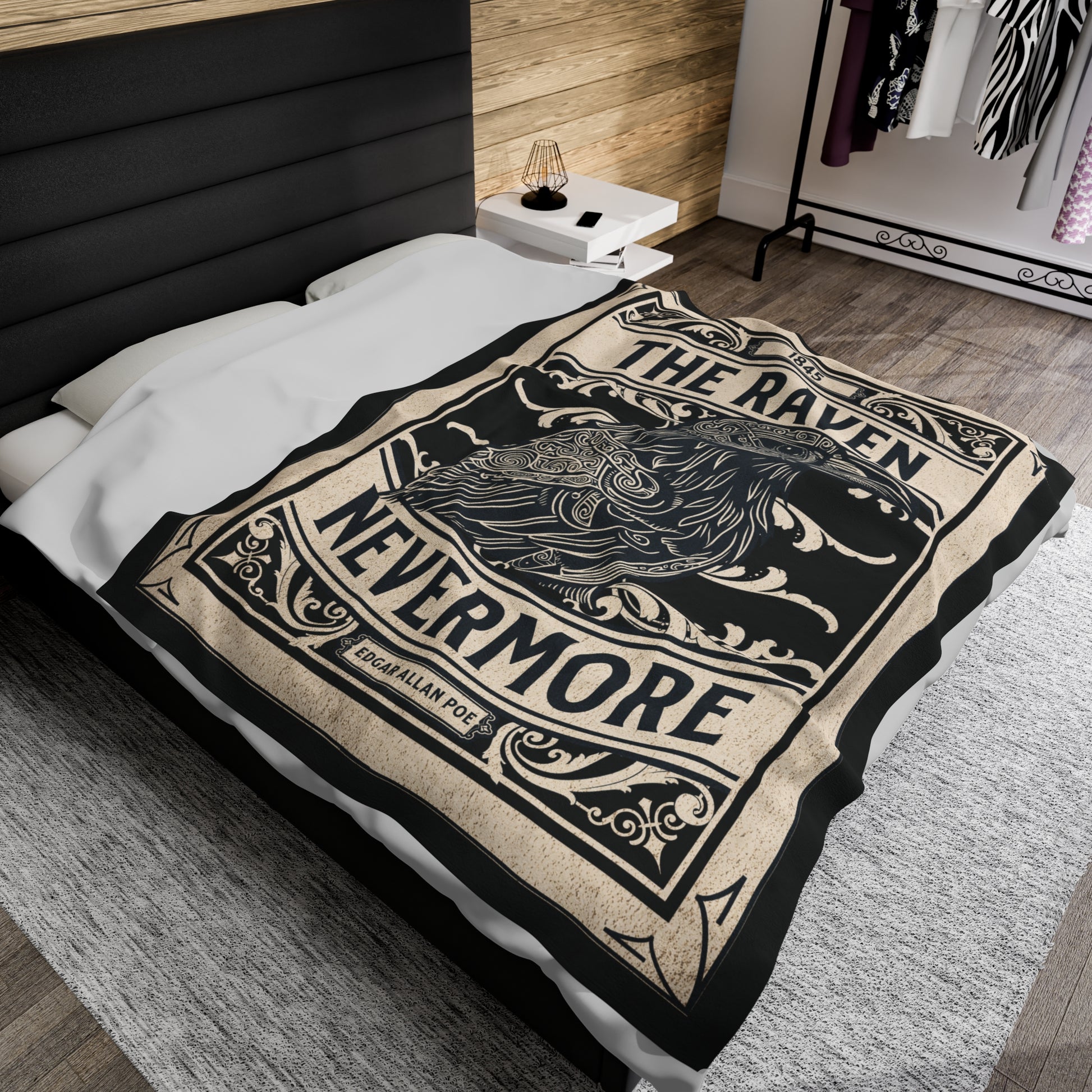 Edgar Allan Poe, Nevermore The Raven Throw Blanket, Book Lover Reading Blanket, Gothic Light, Dark Academia, Horror Movie Watching Blanket All Over Prints Printify   