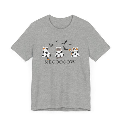 Cute Halloween Cow Ghost Cats TShirt, Cats in Cow Ghost Costumes, Spooky Season Tee, Halloween Party T-Shirt, Cat Lover Gift T-Shirt Printify   