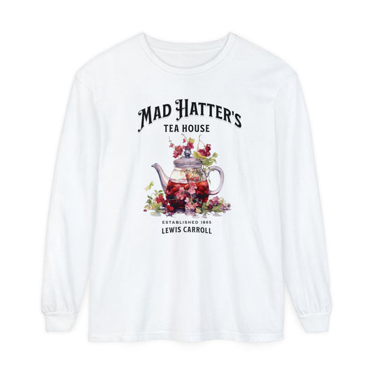 Mad Hatter's Tea Long Sleeve Shirt Alice In Wonderland Lewis Carroll Whimsigoth Academia TShirt Mad Hatter Tea Party Tee Bookish Booktok Long-sleeve Printify White S 