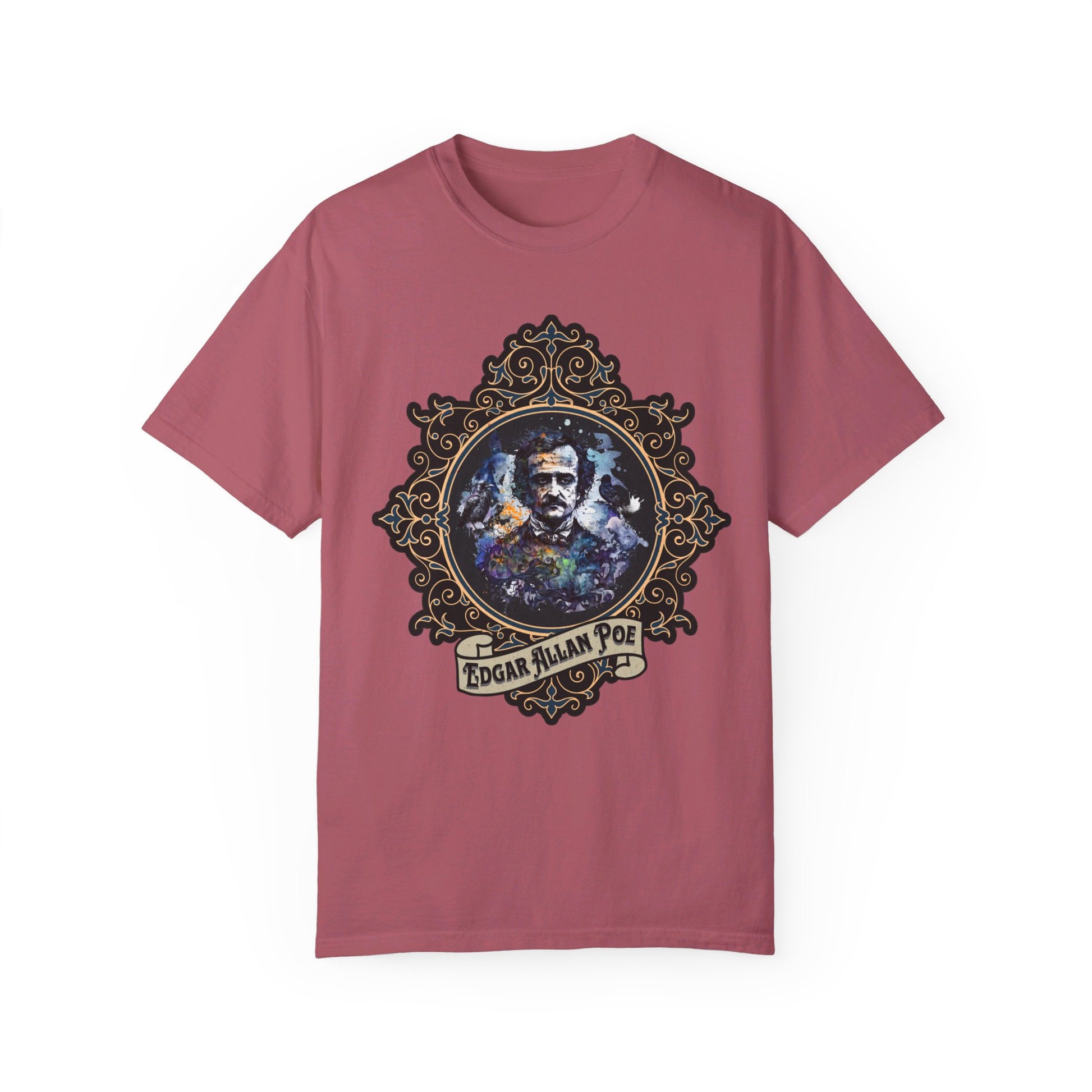 Edgar Allan Poe Shirt, Poet, Poetry Lover Tee, Book, Reading Lover Shirt, Halloween, Gothic, Light Academia Gifts, Comfort Colours TShirt T-Shirt Printify Crimson S 