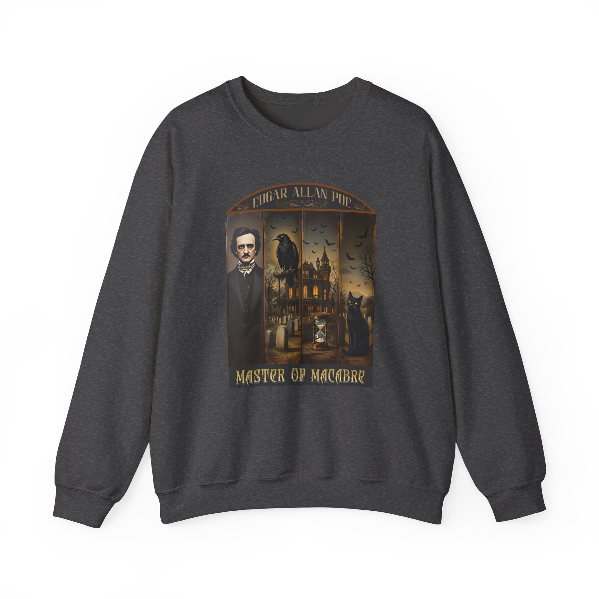Edgar Allan Poe Sweatshirt The Raven Nevermore Gothic Horror Sweater Dark Academia Macabre Halloween Gift for Book Lovers Birthday Christmas Sweatshirt Printify Dark Heather S