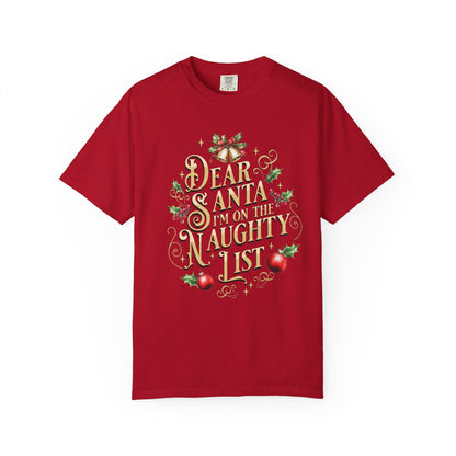 I'm On The Naughty List Christmas T-Shirt, Funny Holiday Gift, Dear Santa I'm the Reason Why Tee, Unisex Casual Wear, Festive Apparel T-Shirt Printify Red S
