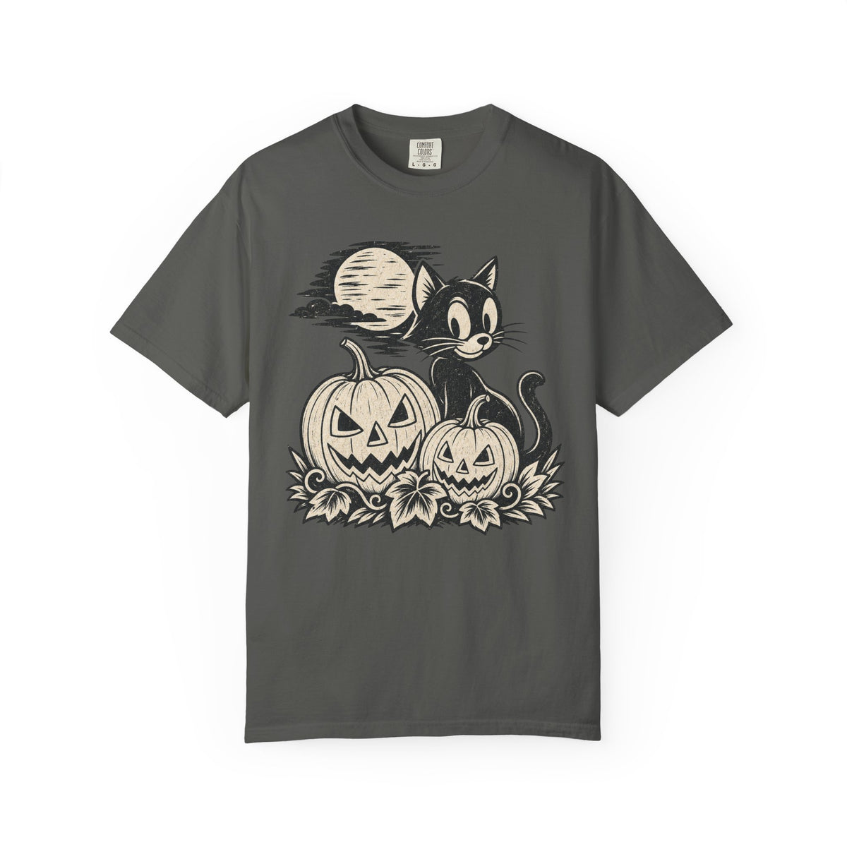 Black Cat with Jack-o'-Lanterns T-Shirt | Halloween Pumpkin Cat Shirt