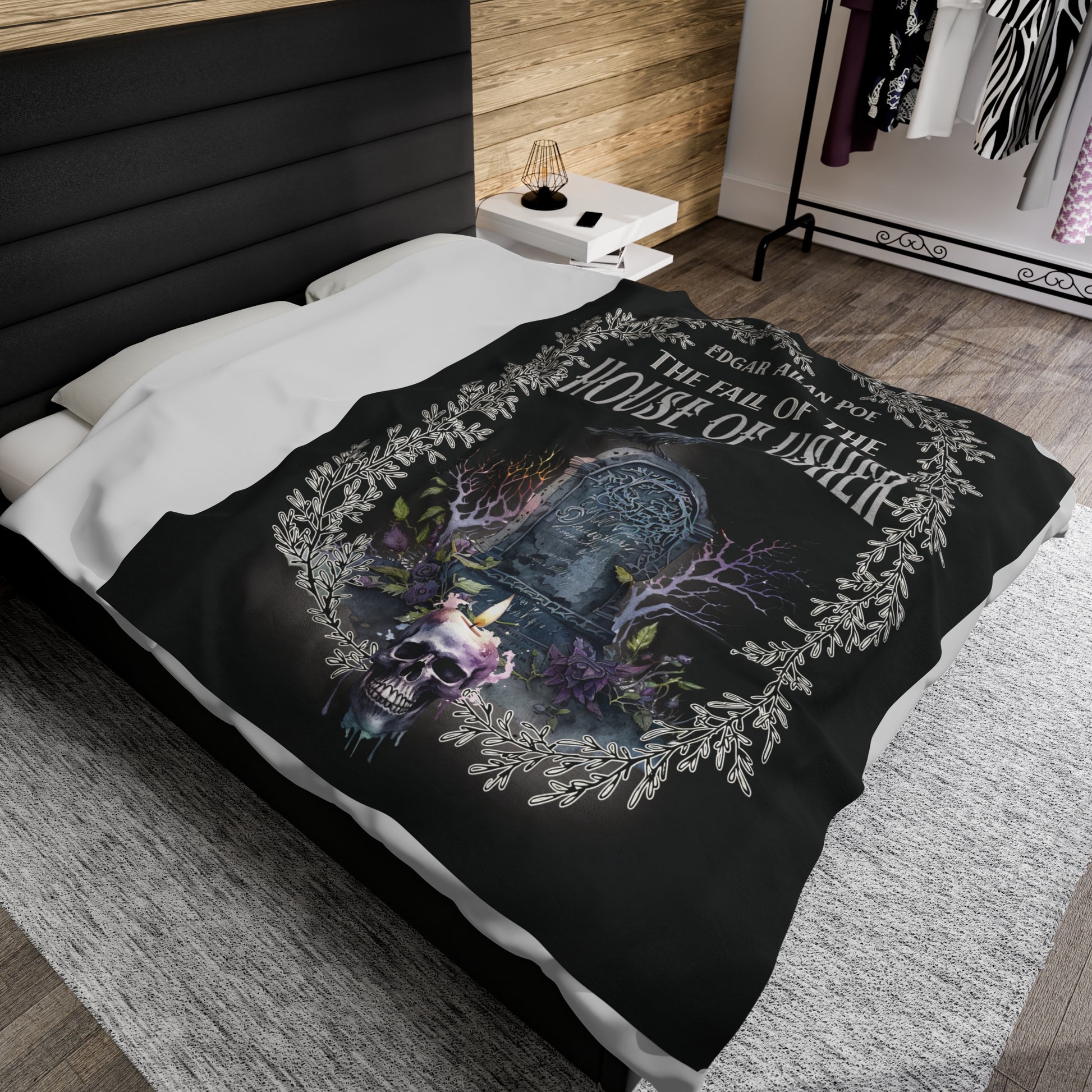 Edgar Allan Poe, The Fall Of The House Of Usher Throw Blanket, Book Lover Reading Blanket, Gothic Dark Academia, Horror Movie Watching Plush All Over Prints Printify   