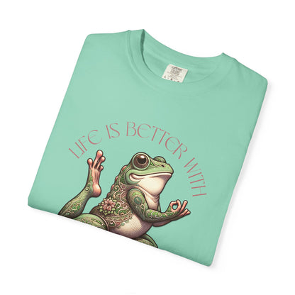 Pink Yoga Frog Life Is Better With Yoga Unisex T-Shirt, Casual Wear, Highlander Fan Gift, T-Shirt Printify