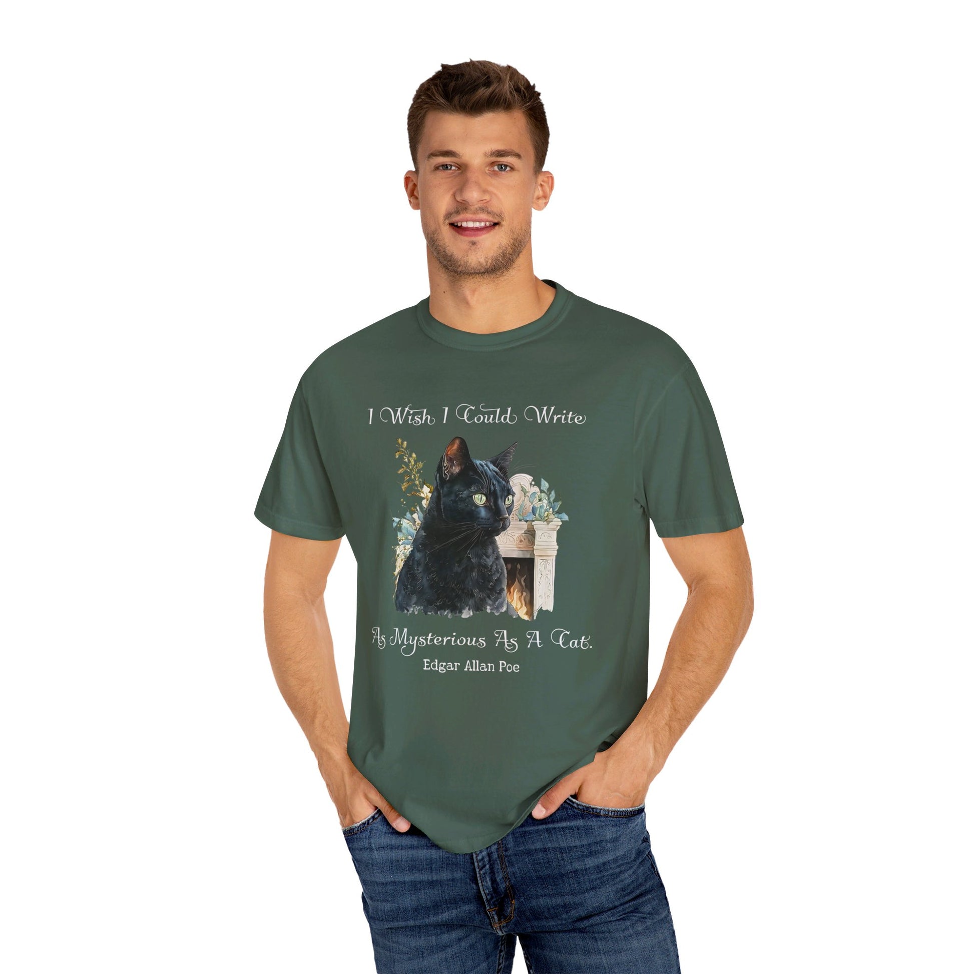 Edgar Allan Poe T-Shirt The Black Cat Nevermore The Raven Poe Fan Art Poetry Book Lover, Dark Cottagecore Macabre Gift, Light, Dark Academia T-Shirt Printify   