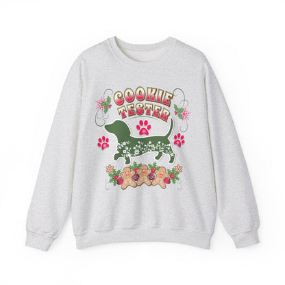 Christmas Dachshund Lover Baking Sweatshirt, Doxie Cookie Tester XMas T-Shirt, Dog Lover Shirt, Matching Family Christmas Cookie Baking Gift Sweatshirt Printify S Ash 