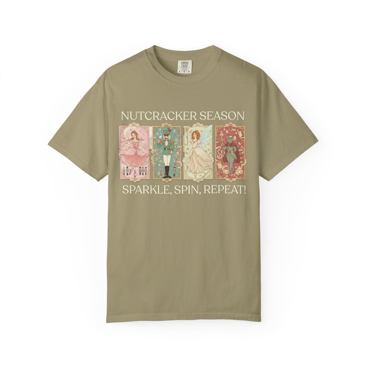 Nutcracker Ballet T-Shirt, Sugar Plum Fairy Christmas Tee, Holiday Dance Shirt, Coquette Pastel Christmas Gift T-Shirt Printify Khaki S