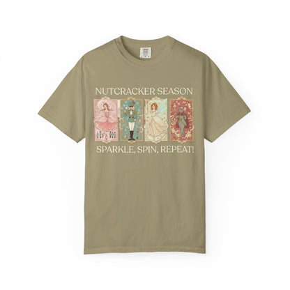 Nutcracker Ballet T-Shirt, Sugar Plum Fairy Christmas Tee, Holiday Dance Shirt, Coquette Pastel Christmas Gift T-Shirt Printify Khaki S