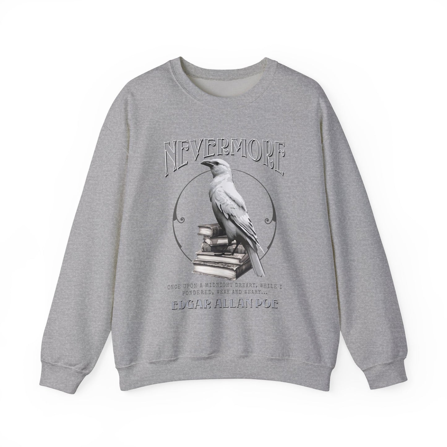 The White Raven Edgar Allan Poe Nevermore Sweatshirt Book Lover Halloween Haunting Gothic Gift Light Dark Academia Horror Movie Bookclub Sweater Sweatshirt Printify S Sport Grey 