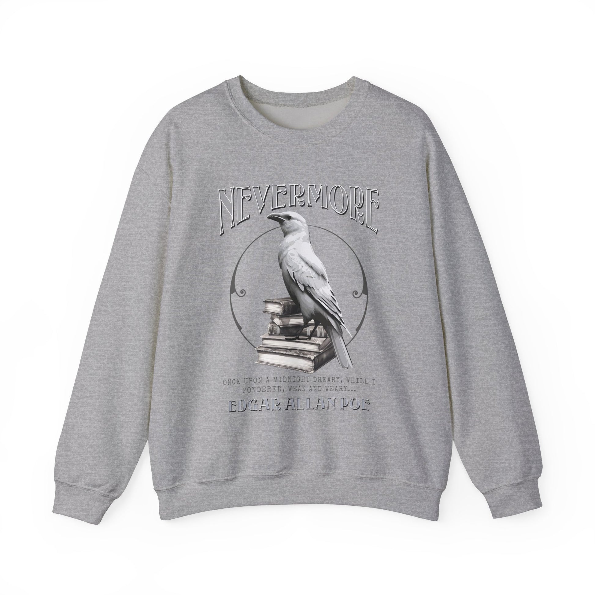 The White Raven Edgar Allan Poe Nevermore Sweatshirt Book Lover Halloween Haunting Gothic Gift Light Dark Academia Horror Movie Bookclub Sweater Sweatshirt Printify S Sport Grey 