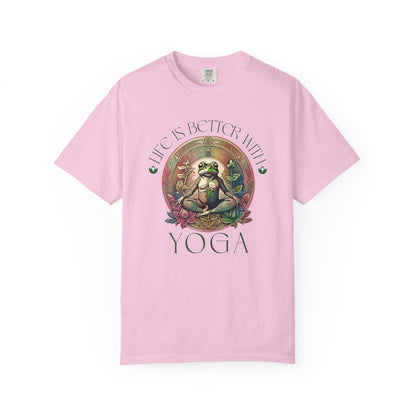 Green Yoga Frog Life Is Better With Yoga Unisex T-Shirt, Casual Wear, Highlander Fan Gift, T-Shirt Printify Blossom S