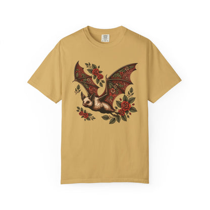 Vintage Bat TShirt Autumn Fall Style Bat Shirt For Halloween Party Spooky Vibes Witchy Dark Academia Comfort Colors Unisex Oversized Shirt T-Shirt Printify Mustard S