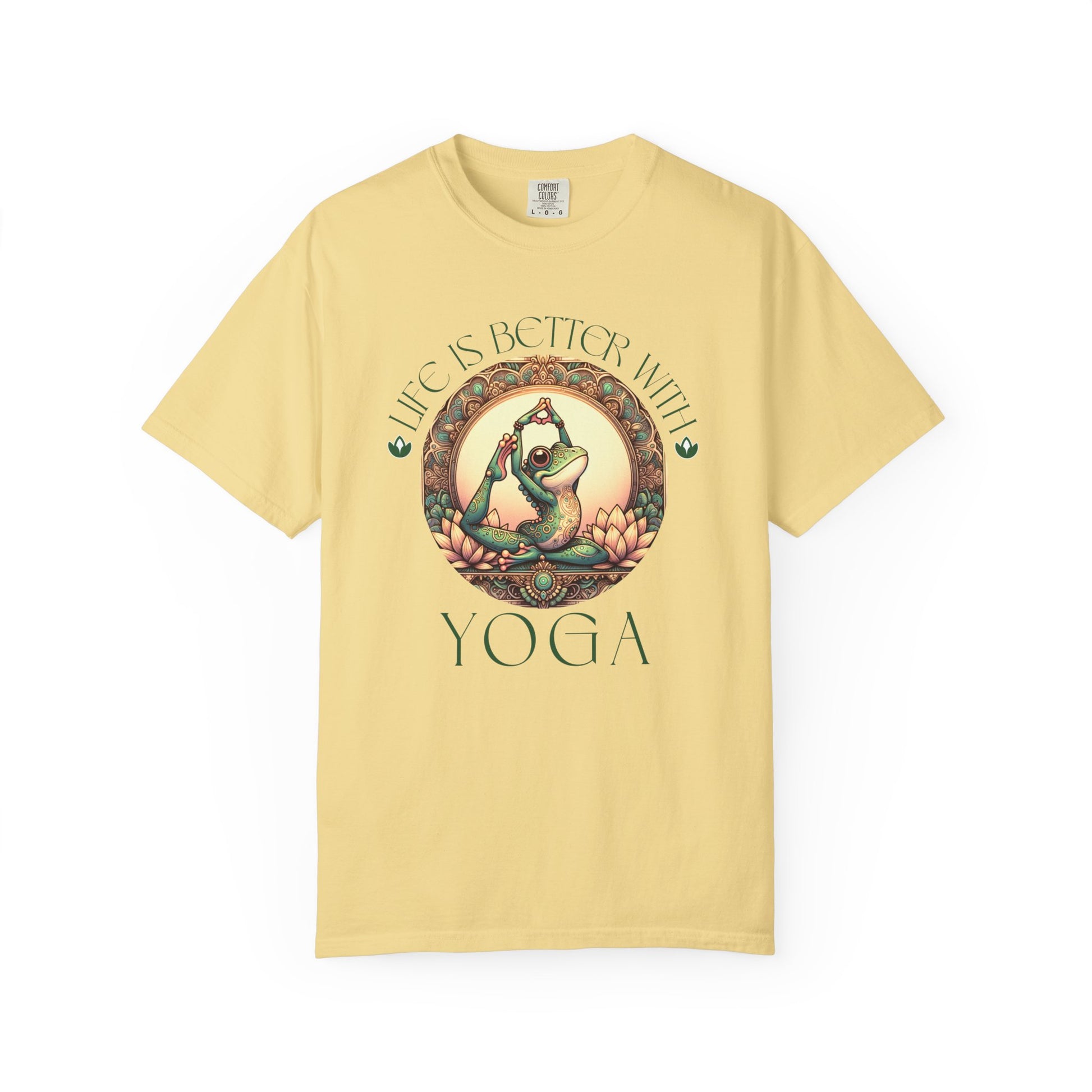 Green Yoga Frog Life Is Better With Yoga Unisex T-Shirt, Casual Wear, Highlander Fan Gift, T-Shirt Printify Butter S