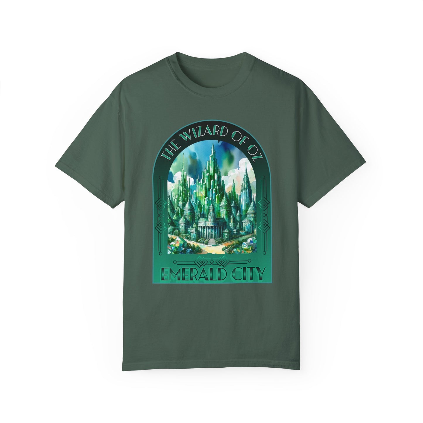 Emerald City T-Shirt, Wizard of Oz Tee, Garment-Dyed Unisex Shirt, Magical T-Shirt, Fantasy Apparel, Gifts for Broadway and Theatre Fans T-Shirt Printify Blue Spruce S 