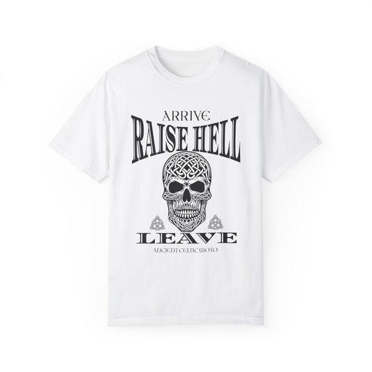 Renfaire Celtic Skull Design T-Shirt Raise Hell Celtic Moto Medieval Renaissance Comfortable Style Tee For Festivals And Music Events T-Shirt Printify White S