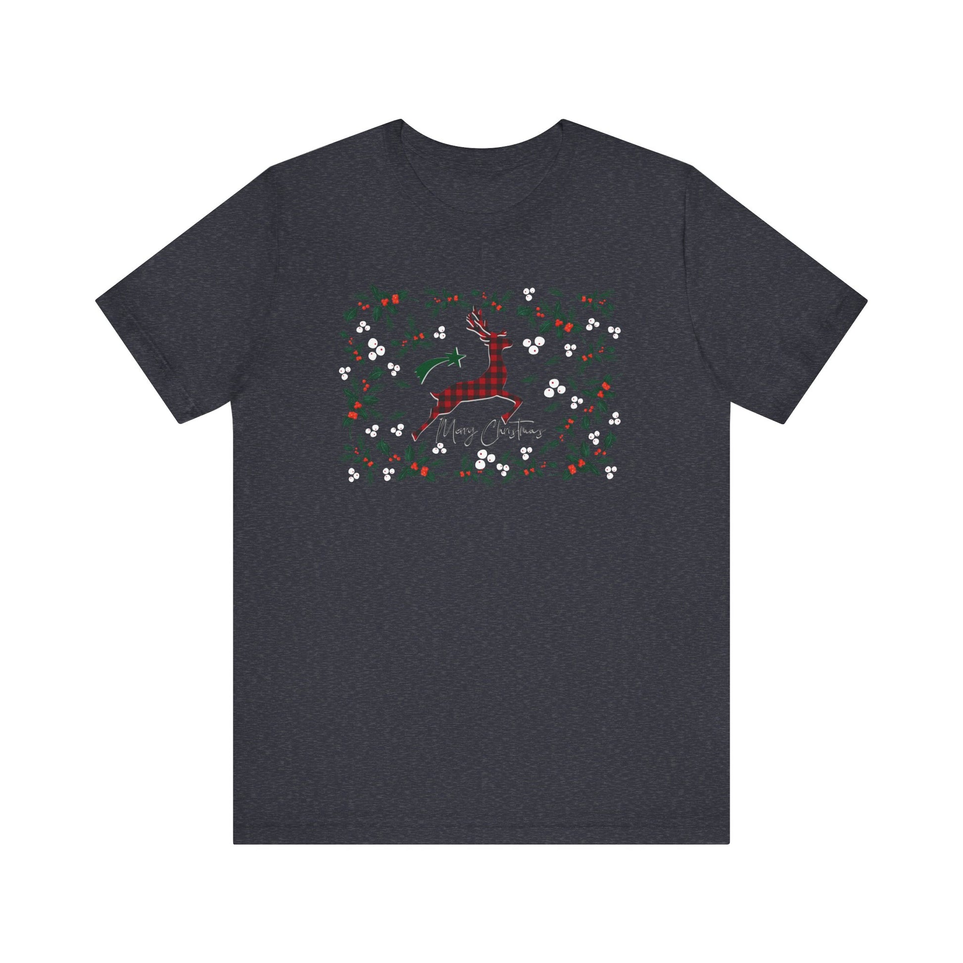 Merry Christmas Plaid Reindeer Shirt, Country Reindeer Shirt, Christmas Family Shirt, Christmas Shirt, Merry Christmas Shirt, Christmas Gift T-Shirt Printify Heather Navy XS 