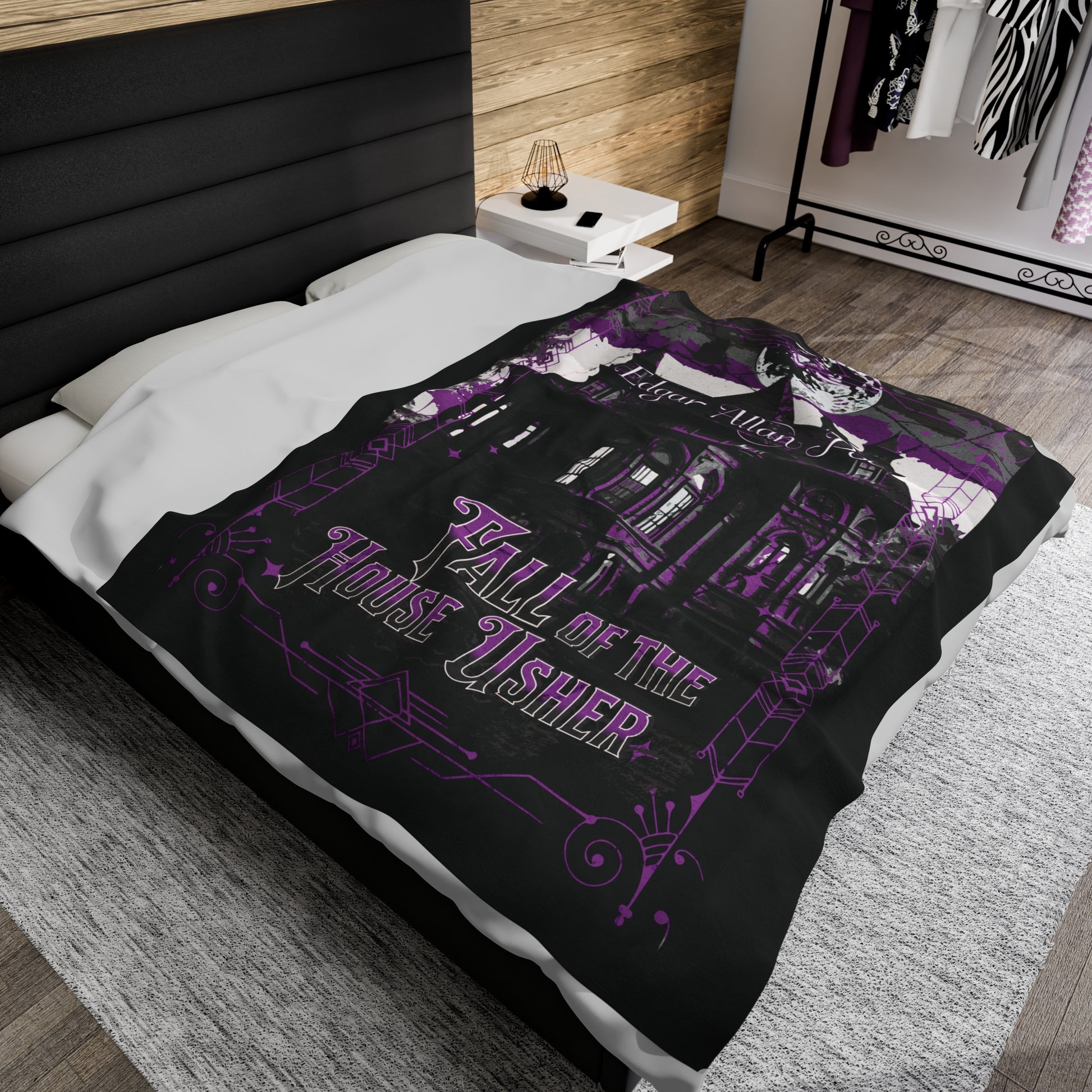 Edgar Allan Poe, The Fall Of The House Of Usher Throw Blanket, Book Lover Reading Blanket, Gothic Dark Academia, Horror Movie Watching Plush All Over Prints Printify   