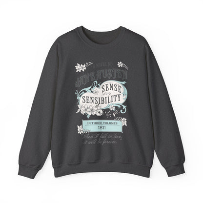 Jane Austen Sweatshirt, Sense & Sensibility Historical Romance Sweater, Bookish Literary Jane Austen Fan Art Gift, Gift for Her, Readers, Sweatshirt Printify S Dark Heather 