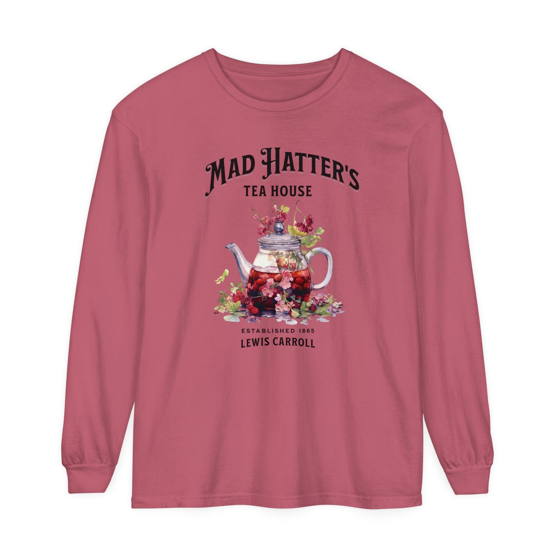 Mad Hatter's Tea Long Sleeve Shirt Alice In Wonderland Lewis Carroll Whimsigoth Academia TShirt Mad Hatter Tea Party Tee Bookish Booktok Long-sleeve Printify Crimson S 