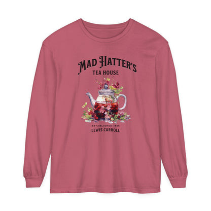 Mad Hatter's Tea Long Sleeve Shirt Alice In Wonderland Lewis Carroll Whimsigoth Academia TShirt Mad Hatter Tea Party Tee Bookish Booktok Long-sleeve Printify Crimson S 