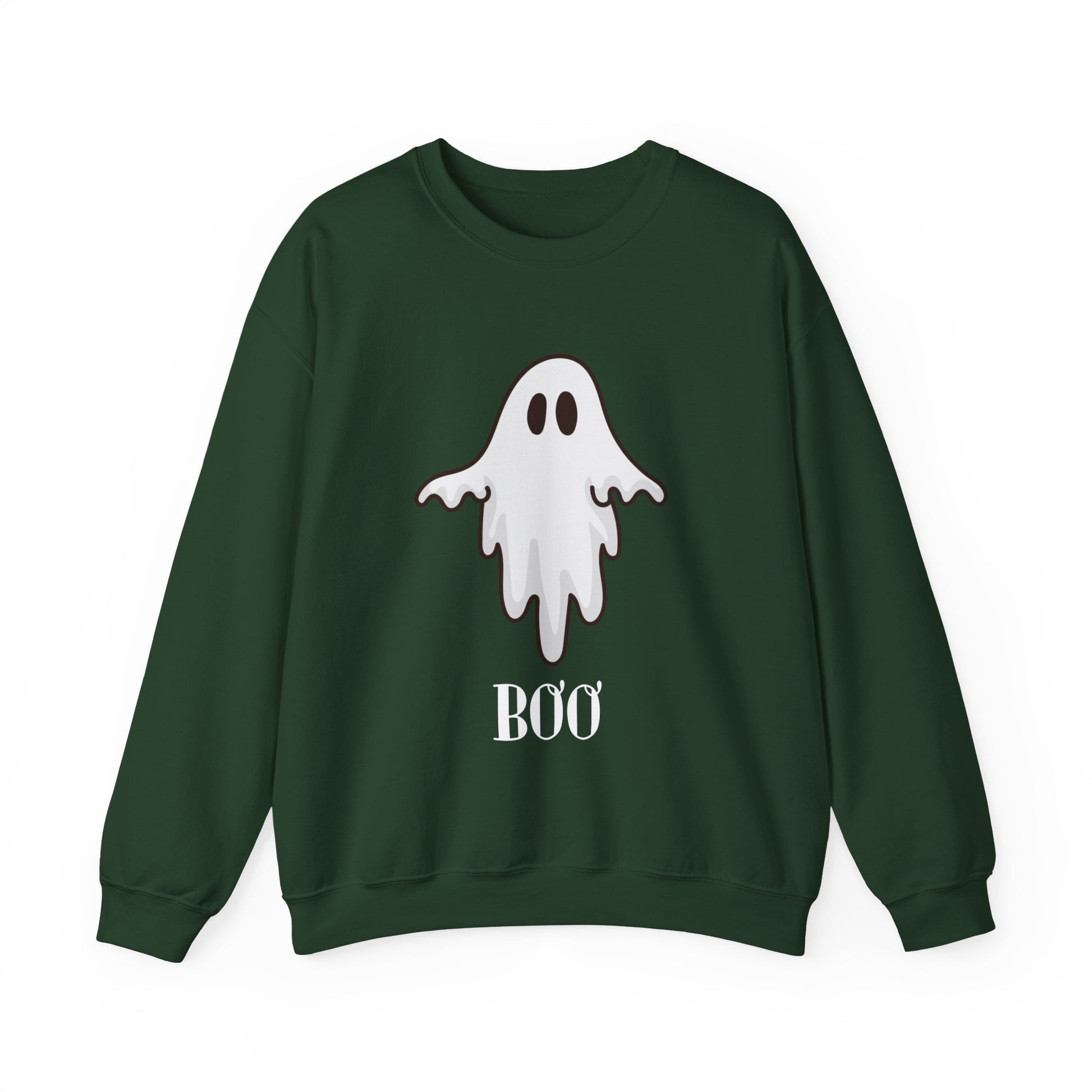 Halloween Ghost Sweatshirt, Cute Ghost Shirt, Spooky Season Sweater, Halloween Party, Autumn or Fall Style Top, Trick or Treating Style, Sweatshirt Printify S Forest Green 