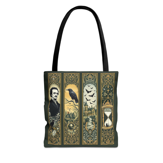 Edgar Allan Poe Tote Bag Gothic Literary Gift for Book Lover Dark Academia Macabre Accessory Halloween Tote Fall School Bag for Poetember Bags Printify 13" × 13'' Black