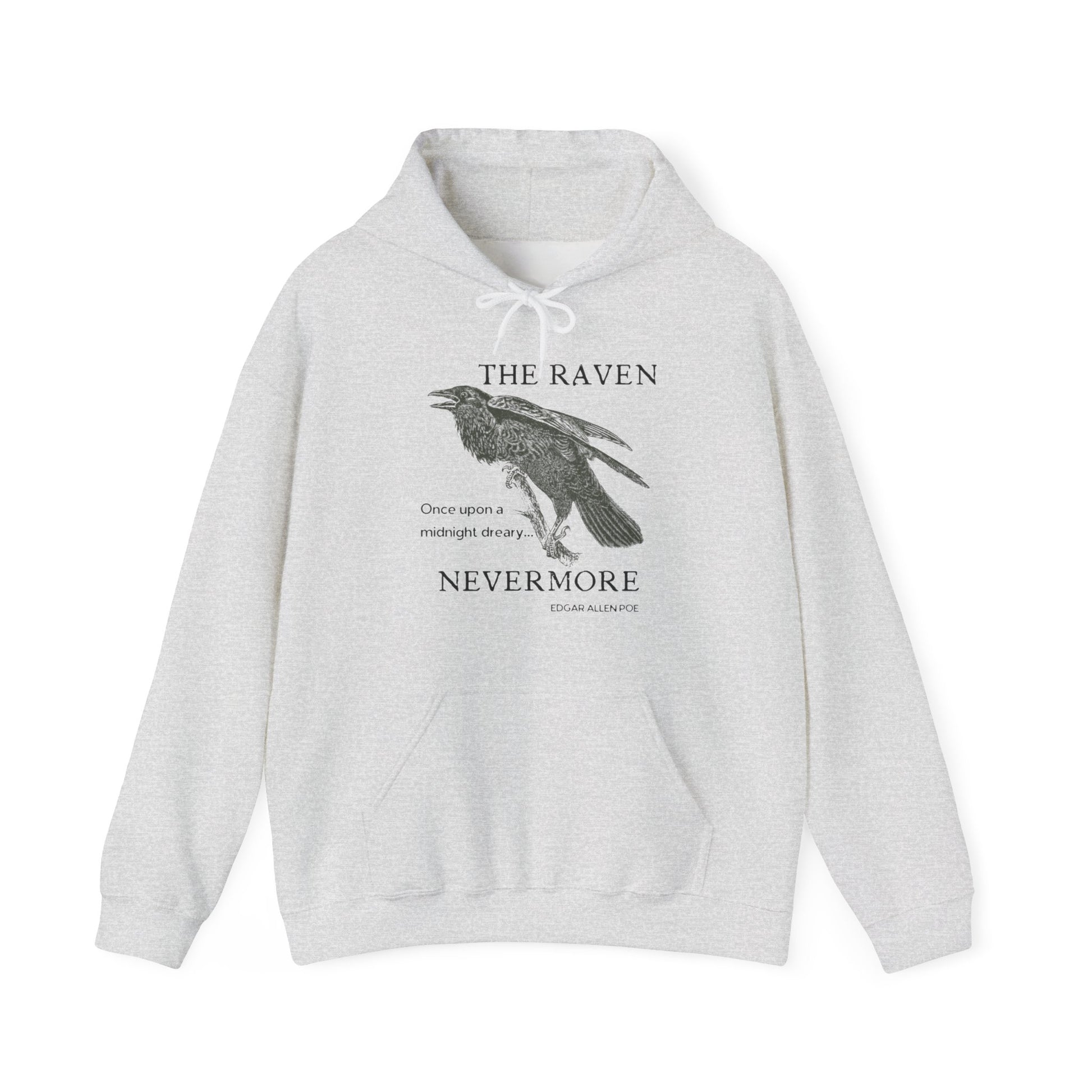 Halloween Vintage The Raven Hoodie, Spooky Season Sweater, Trick or Treating Shirt, Halloween Party Top, Edgar Allen Poe, Nevermore, Gothic Hoodie Printify Ash S 