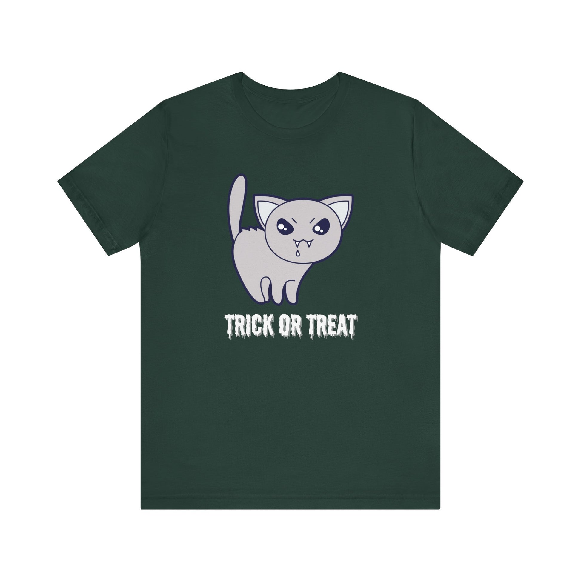 Cute Halloween Vampire Cat TShirt, Trick or Treat Shirt, Spooky Ghost Season Tee, Fun Halloween Party, Festival T-Shirt T-Shirt Printify   