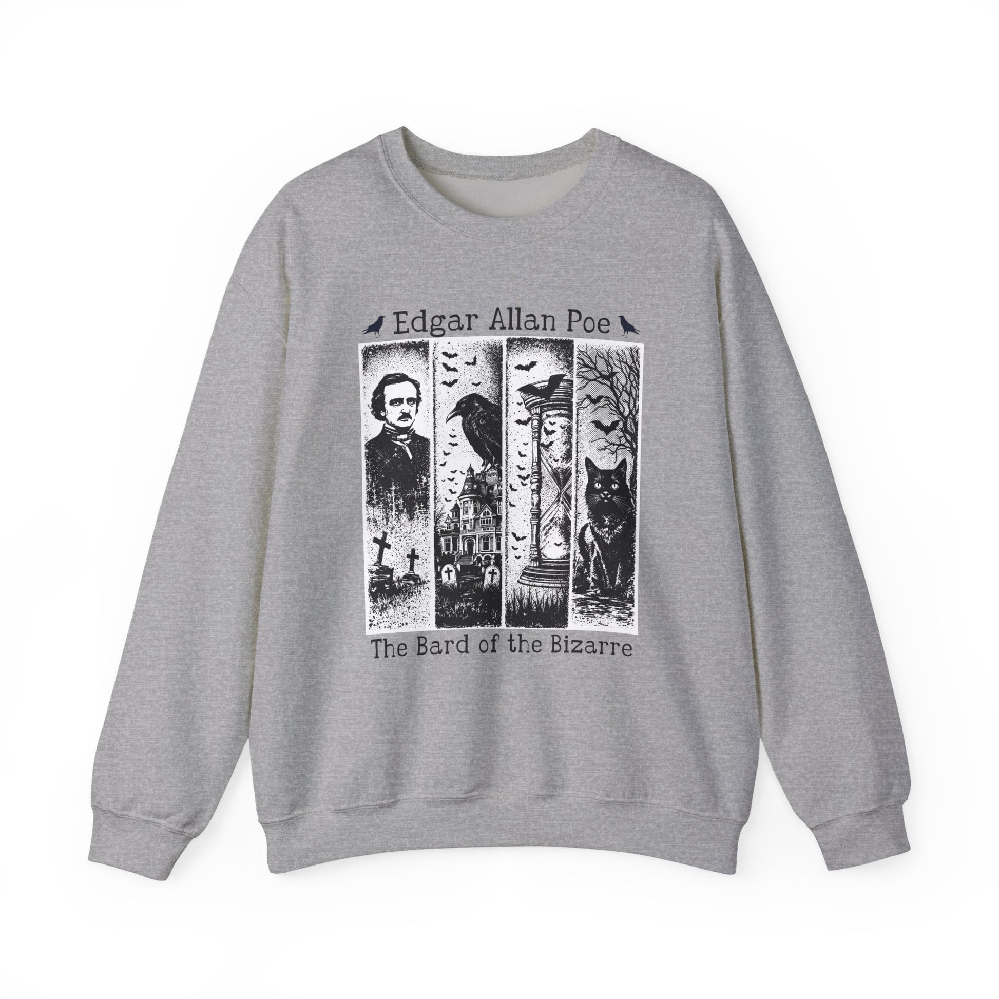 Edgar Allan Poe Sweatshirt The Raven Nevermore Gothic Horror Sweater Dark Academia Macabre Halloween Gift for Book Lovers Birthday Christmas Sweatshirt Printify Sport Grey S