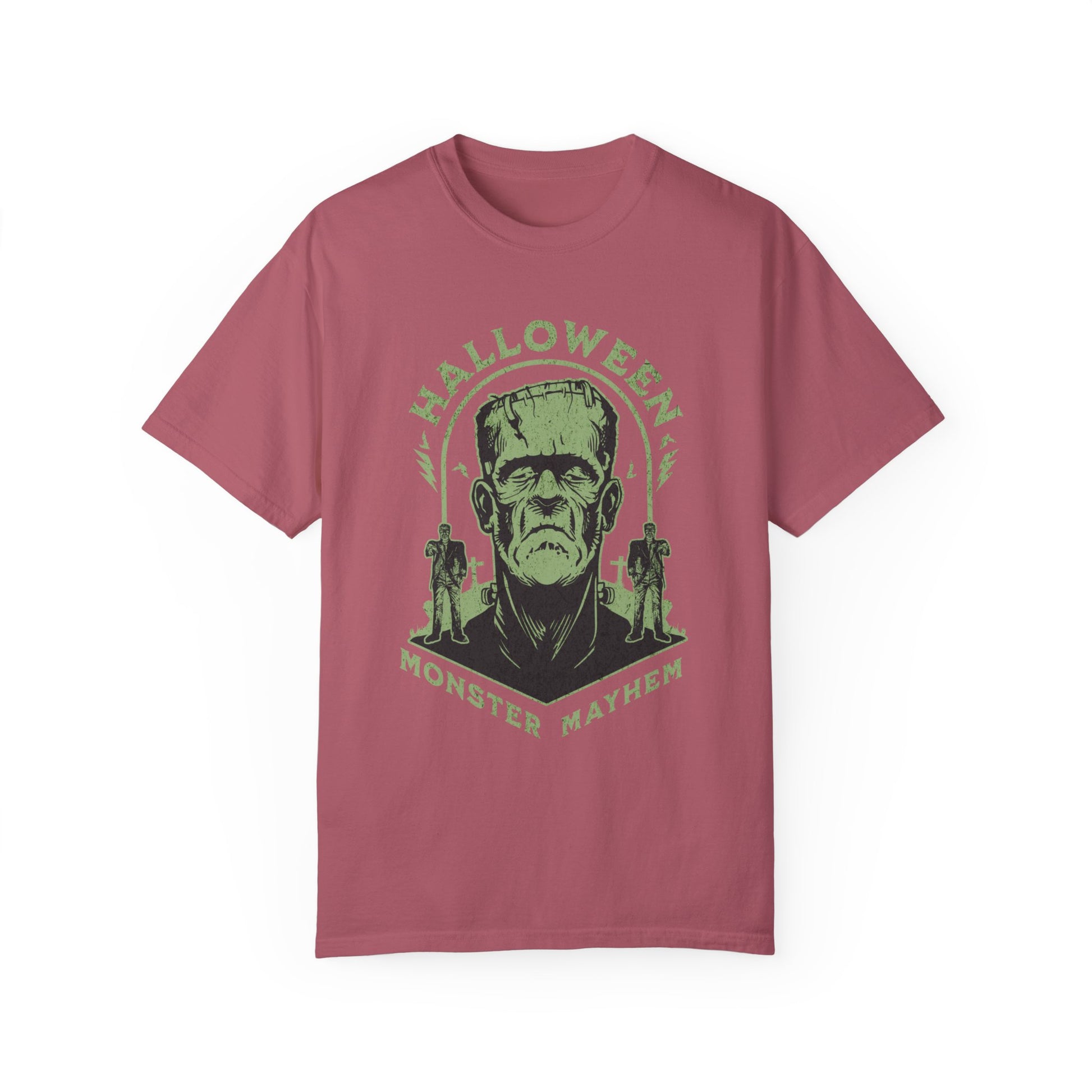 Vintage Halloween Frankenstein Monster Graphic Tee, Creepy Spooky Book Lover Gift, Horror Movie, Fall Festival Party Comfort Colors T Shirt. T-Shirt Printify Crimson S 
