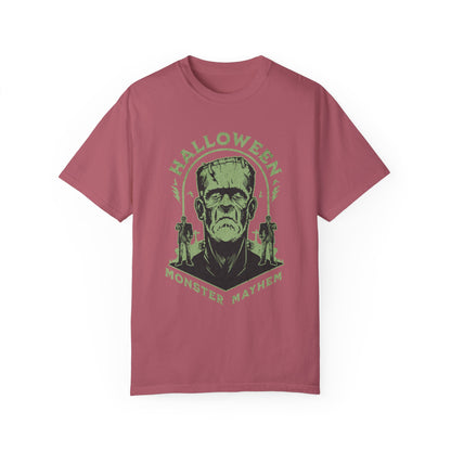 Vintage Halloween Frankenstein Monster Graphic Tee, Creepy Spooky Book Lover Gift, Horror Movie, Fall Festival Party Comfort Colors T Shirt. T-Shirt Printify Crimson S 