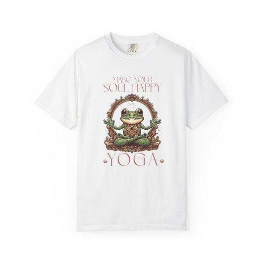 Pink Yoga Frog Make Your Soul Happy Unisex T-Shirt, Casual Wear, Highlander Fan Gift, T-Shirt Printify White S