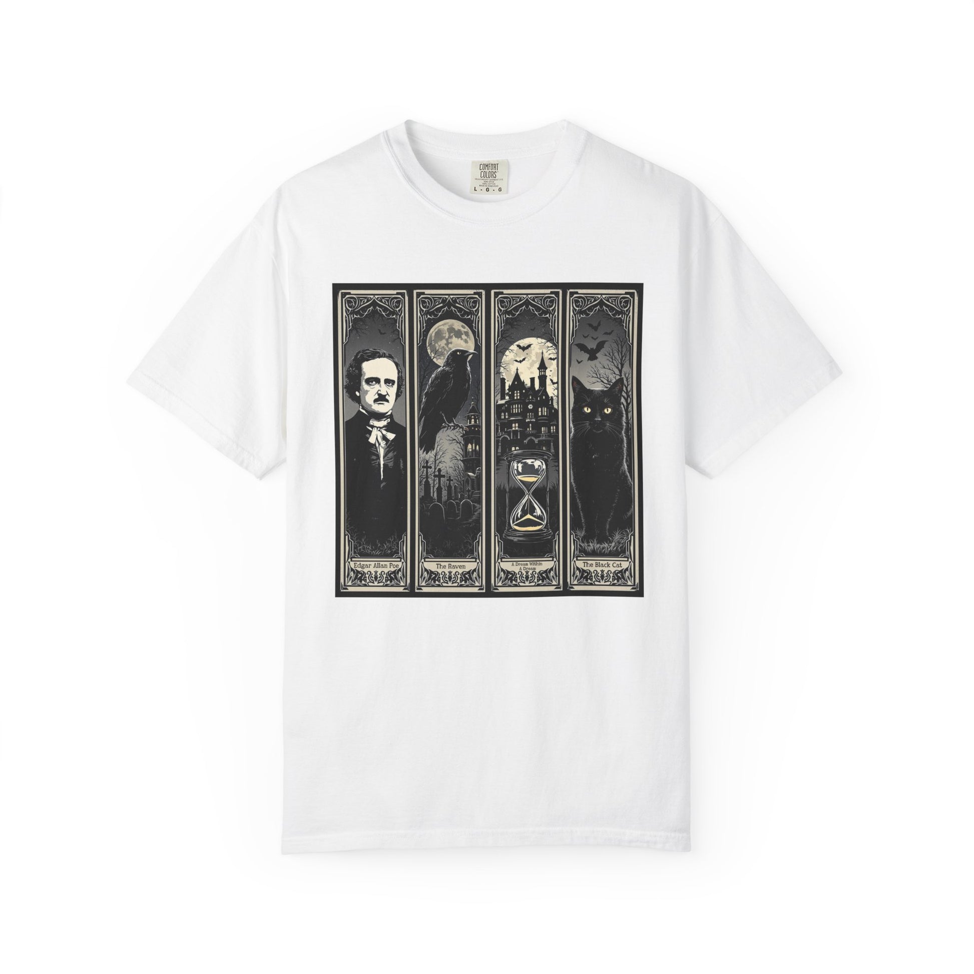 Edgar Allan Poe T-Shirt Gothic Graphic Tee The Raven Nevermore Quote Horror Literature Shirt Dark Academia Aesthetic Halloween Party Gift T-Shirt Printify White S