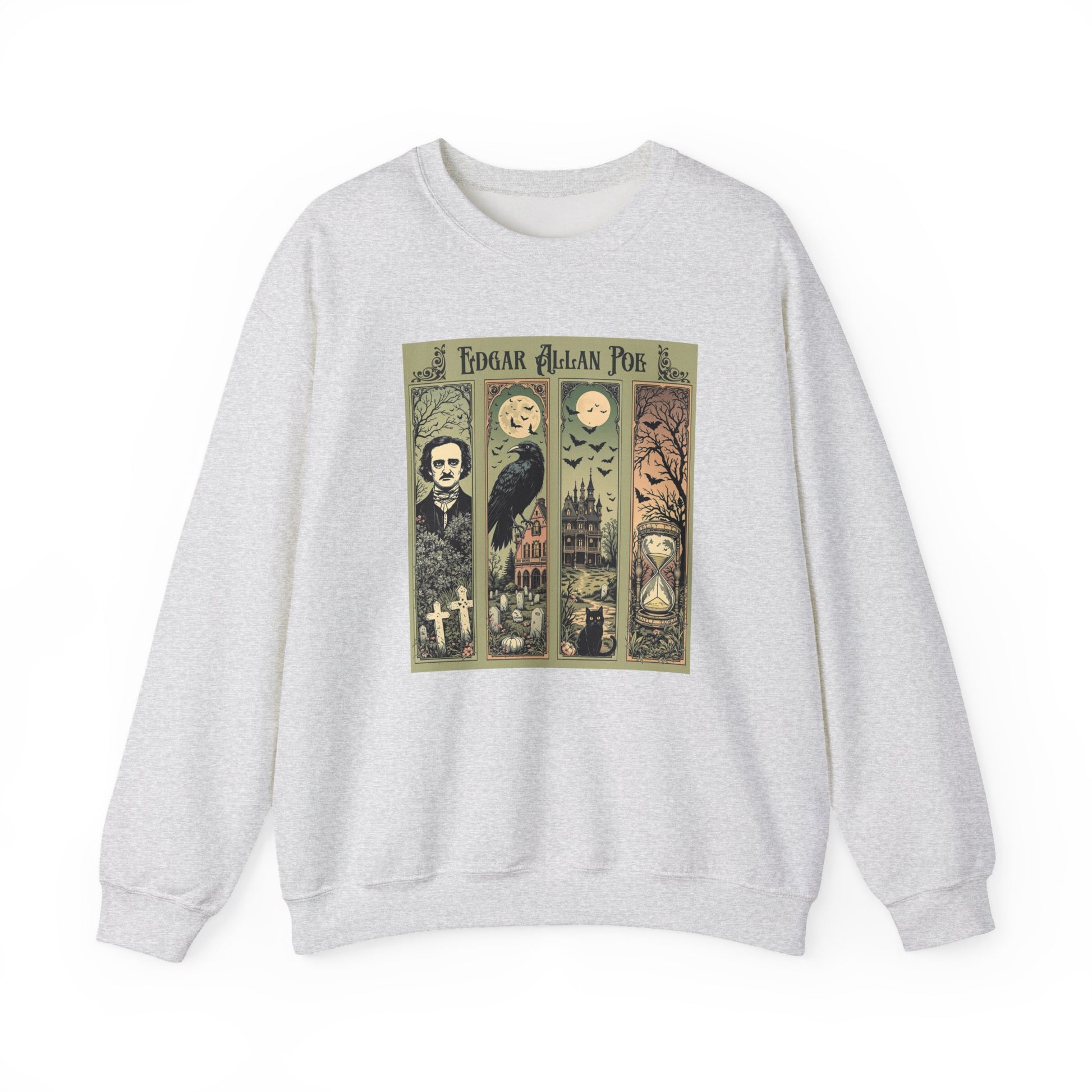 Edgar Allan Poe Sweatshirt The Raven Nevermore Gothic Horror Sweater Dark Academia Macabre Halloween Gift for Book Lovers Birthday Christmas Sweatshirt Printify Ash S