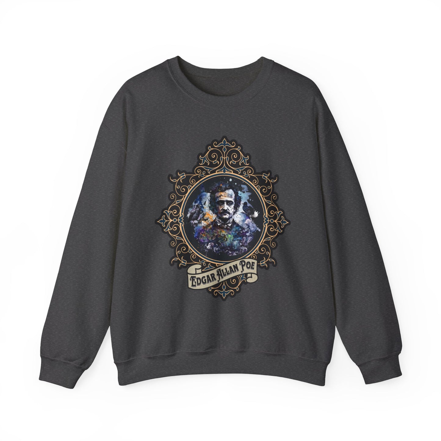 Edgar Allan Poe, Poet, Poetry Lover Sweatshirt, Book Lover, Halloween, Haunting Gothic Gift, Light, Dark Academia, Horror Movie Sweater Sweatshirt Printify S Dark Heather 