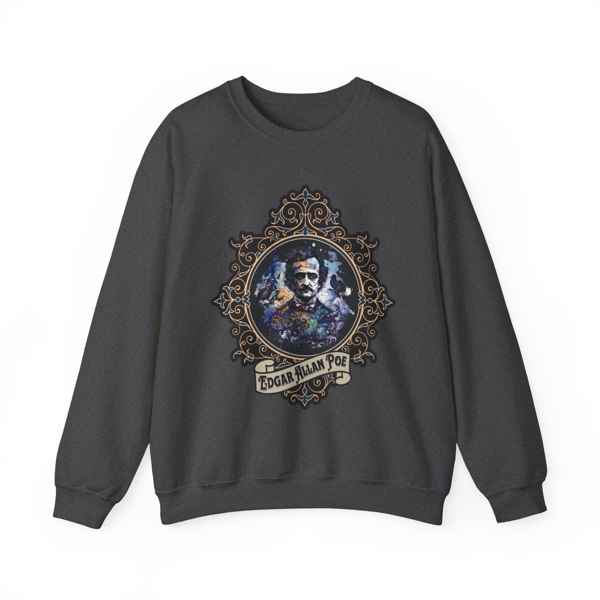 Edgar Allan Poe, Poet, Poetry Lover Sweatshirt, Book Lover, Halloween, Haunting Gothic Gift, Light, Dark Academia, Horror Movie Sweater Sweatshirt Printify S Dark Heather 