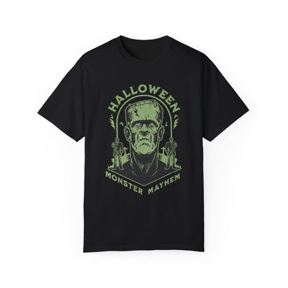 Vintage Halloween Frankenstein Monster Graphic Tee, Creepy Spooky Book Lover Gift, Horror Movie, Fall Festival Party Comfort Colors T Shirt. T-Shirt Printify Black S 