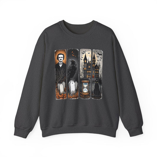 Edgar Allan Poe Sweatshirt The Raven Nevermore Gothic Horror Sweater Dark Academia Macabre Halloween Gift for Book Lovers Birthday Christmas Sweatshirt Printify Dark Heather S