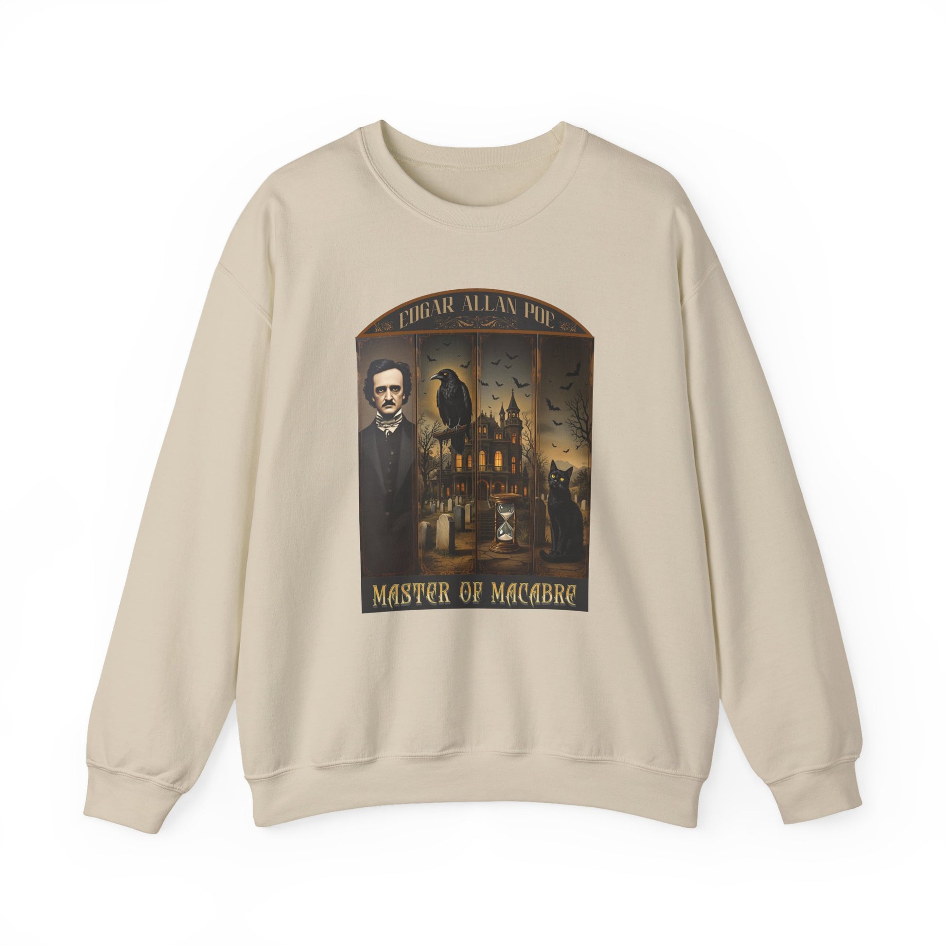 Edgar Allan Poe Sweatshirt The Raven Nevermore Gothic Horror Sweater Dark Academia Macabre Halloween Gift for Book Lovers Birthday Christmas Sweatshirt Printify Sand S