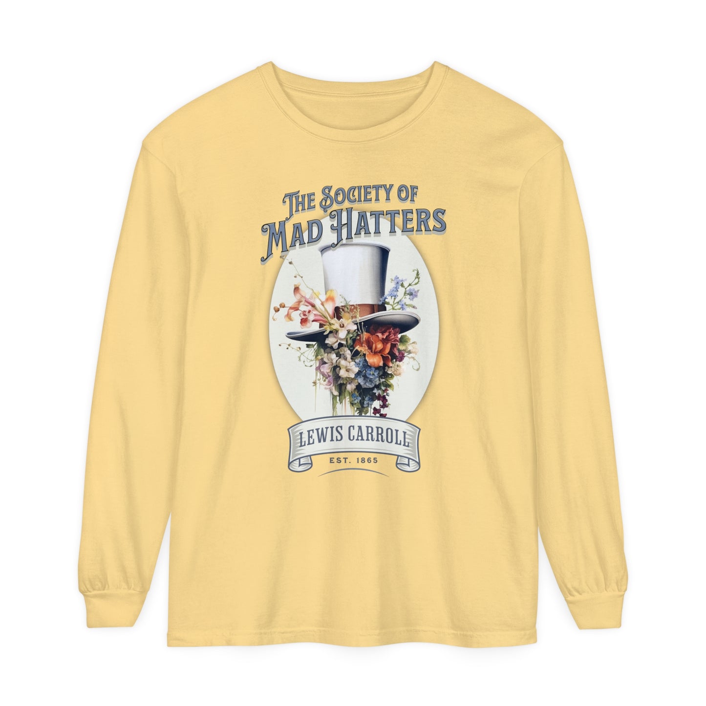 Alice in Wonderland Long Sleeve Shirt, Vintage Lewis Carroll The Mad Hatter TShirt, Tea Party, Queen of Hearts Bookish Booktok Academia Gift Long-sleeve Printify Butter S 