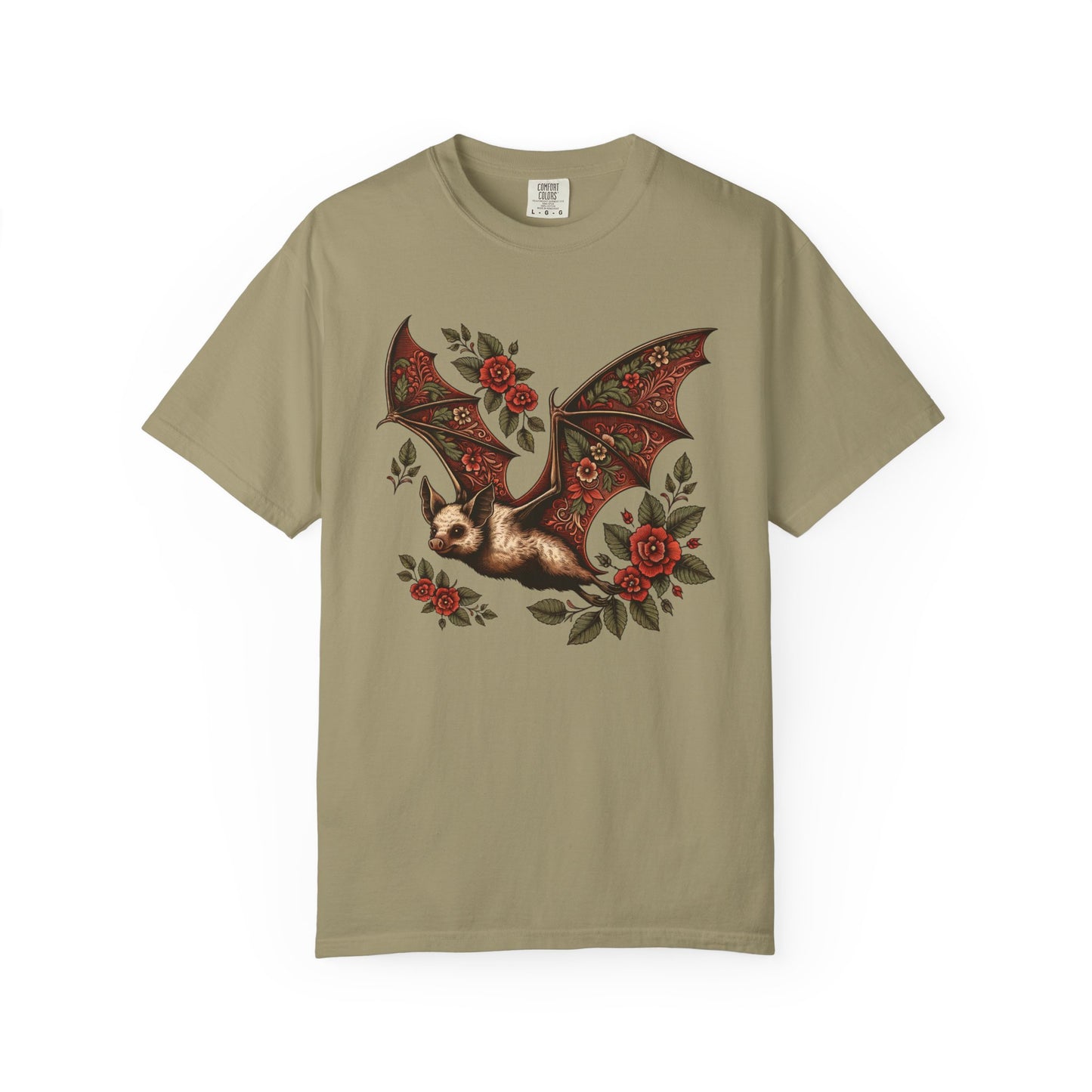 Vintage Bat TShirt Autumn Fall Style Bat Shirt For Halloween Party Spooky Vibes Witchy Dark Academia Comfort Colors Unisex Oversized Shirt T-Shirt Printify Khaki S
