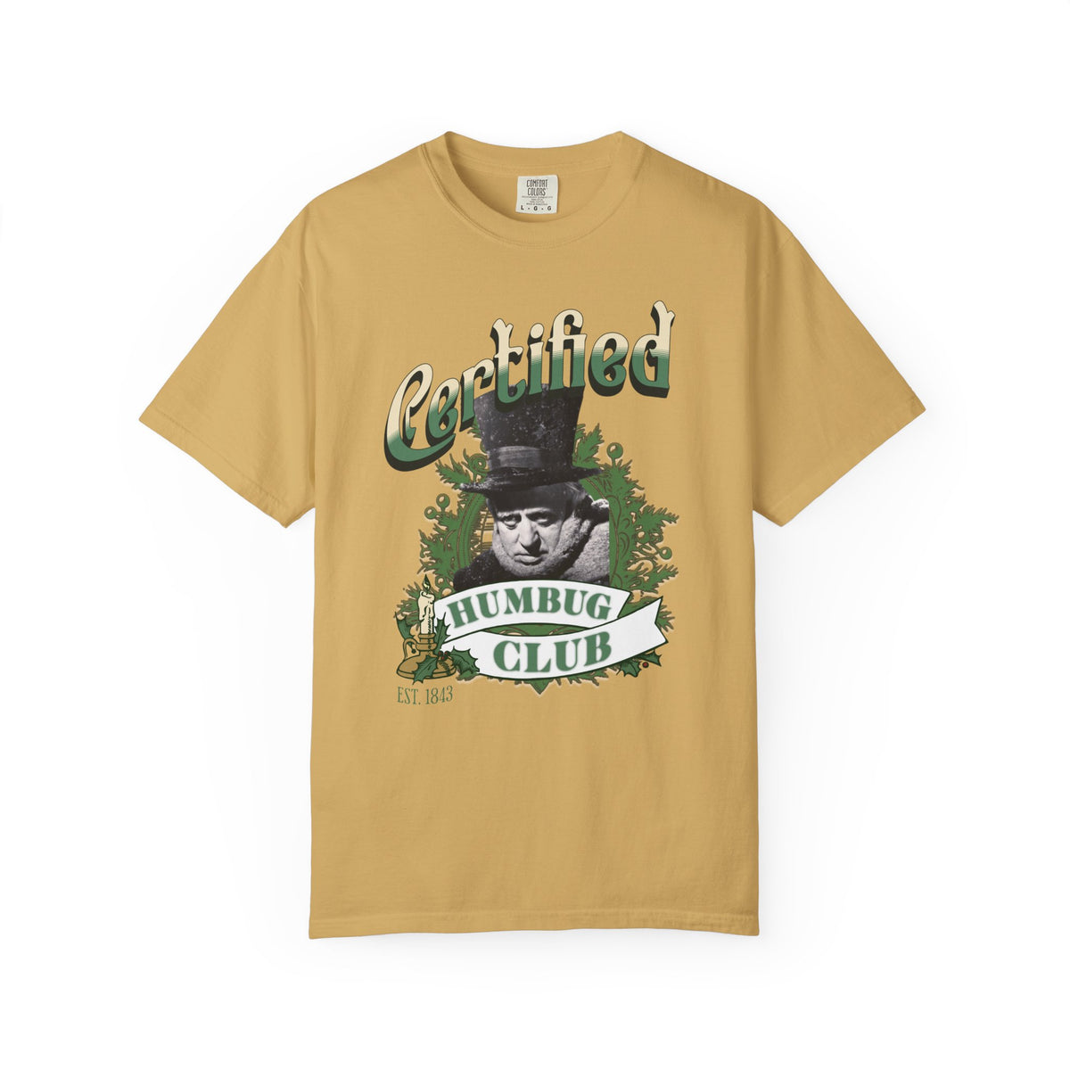 A Christmas Carol Shirt Certified Humbug Club T-Shirt | Vintage Style Unisex Tee for Holiday Fun, Christmas, Gift, Humor, T-Shirt Printify Mustard S