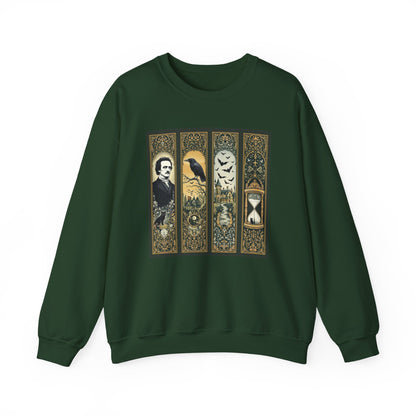 Edgar Allan Poe Sweatshirt The Raven Nevermore Gothic Horror Sweater Dark Academia Macabre Halloween Gift for Book Lovers Birthday Christmas Sweatshirt Printify Forest Green S