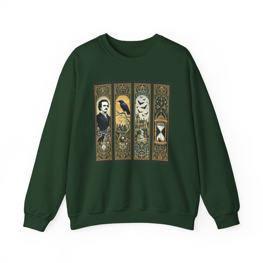 Edgar Allan Poe Sweatshirt The Raven Nevermore Gothic Horror Sweater Dark Academia Macabre Halloween Gift for Book Lovers Birthday Christmas Sweatshirt Printify Forest Green S