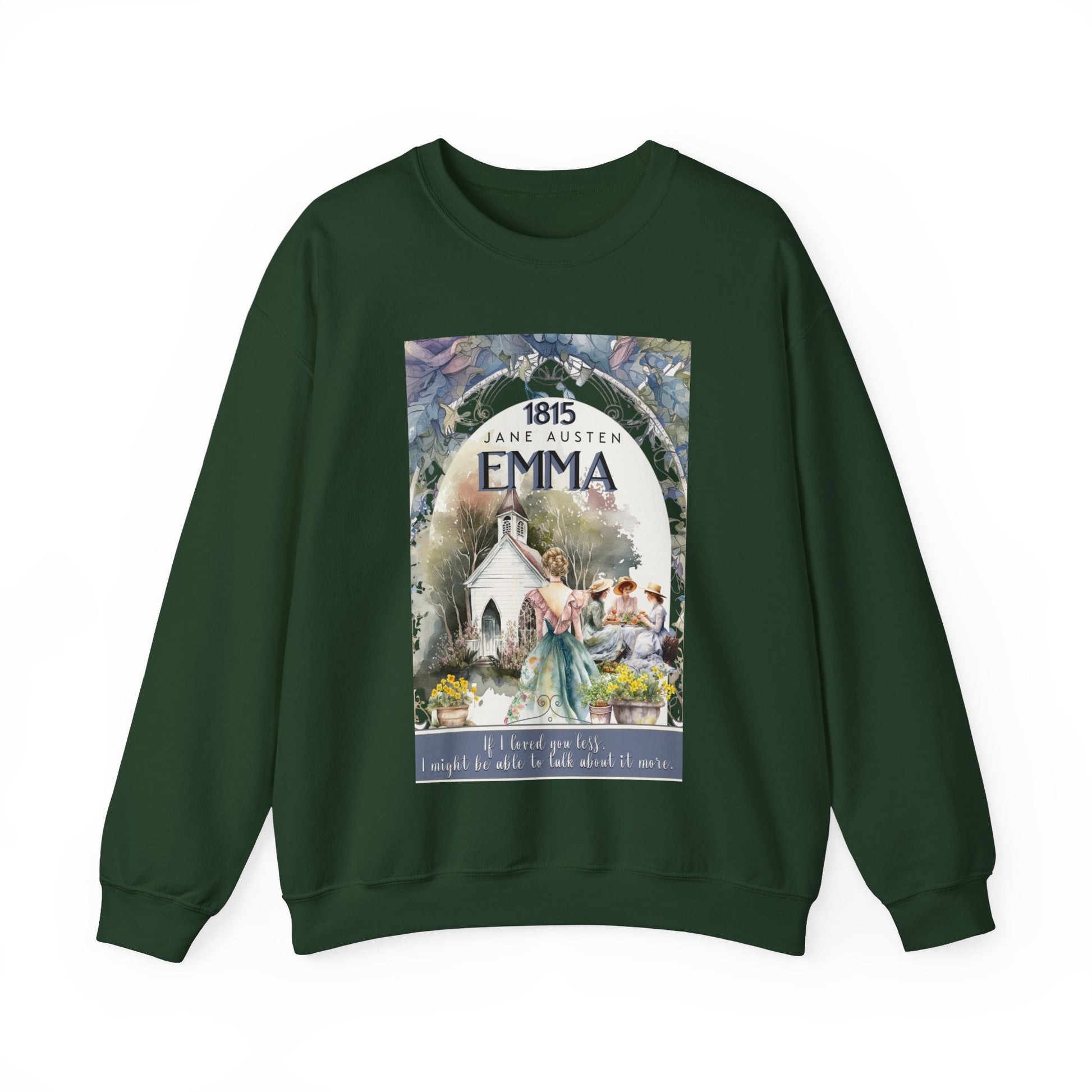 Jane Austen Sweatshirt, Emma Historical Romance Sweater, Bookish Literary Jane Austen Fan Art Gift, Gift for Her, Bookclub Shirt Sweatshirt Printify S Forest Green 