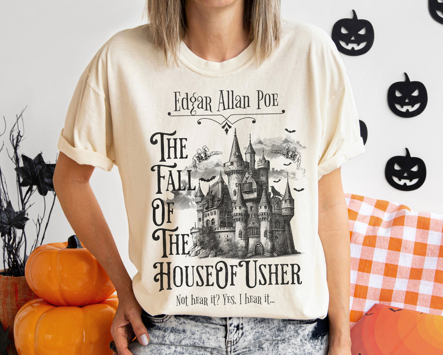 Edgar Allan Poe Shirt, The Fall of the House of Usher Tee, Book Lover Shirt, Halloween, Fall, Gothic, Light Academia, Comfort Colours TShirt T-Shirt Printify   