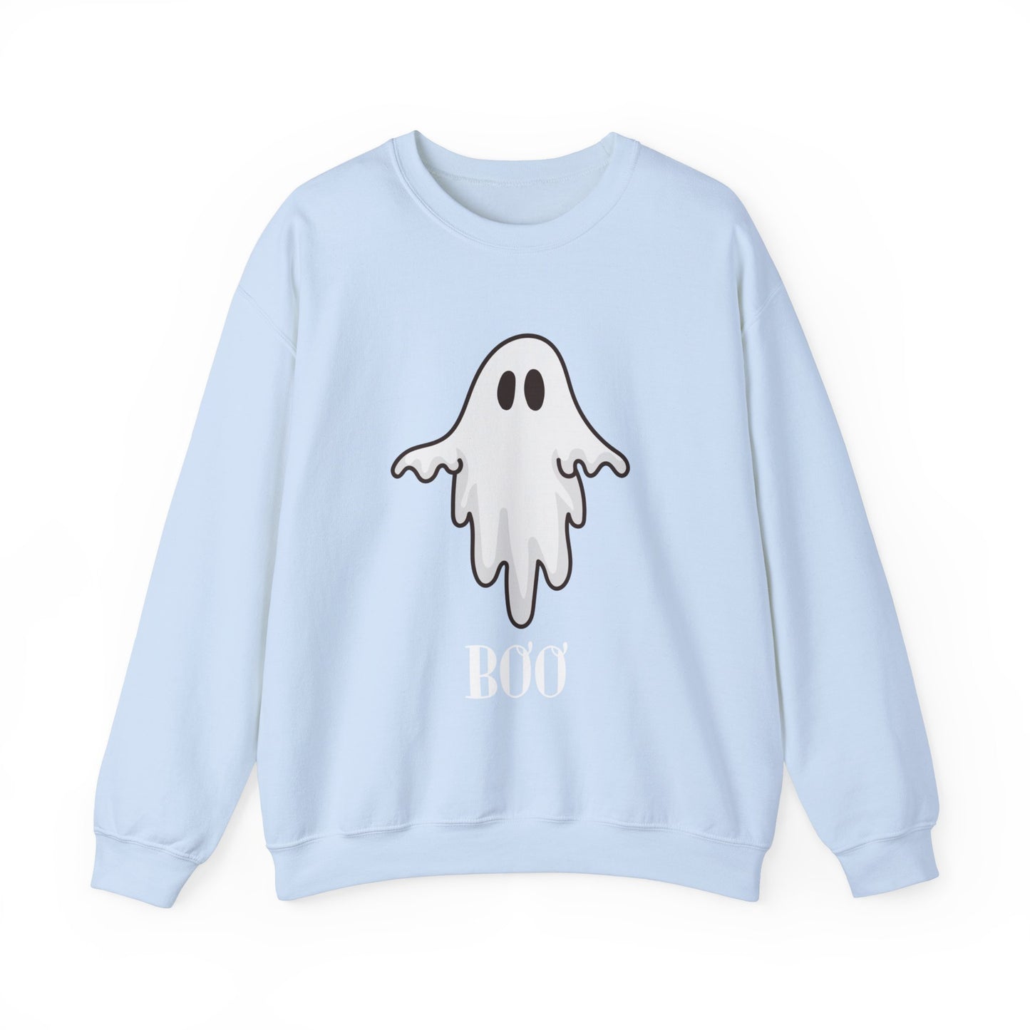 Halloween Ghost Sweatshirt, Cute Ghost Shirt, Spooky Season Sweater, Halloween Party, Autumn or Fall Style Top, Trick or Treating Style, Sweatshirt Printify S Light Blue 