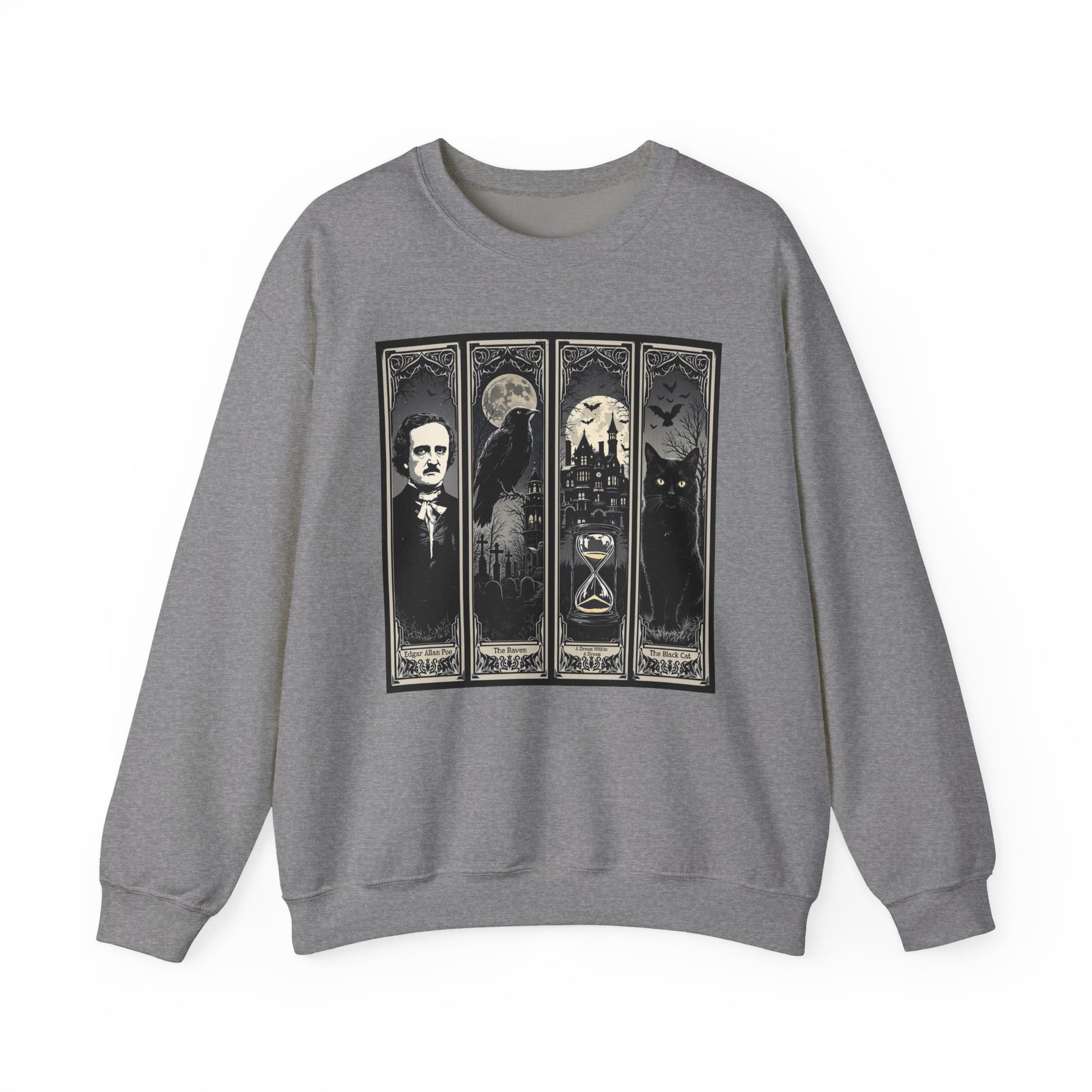 Edgar Allan Poe Sweatshirt The Raven Nevermore Gothic Horror Sweater Dark Academia Macabre Halloween Gift for Book Lovers Birthday Christmas Sweatshirt Printify Graphite Heather S