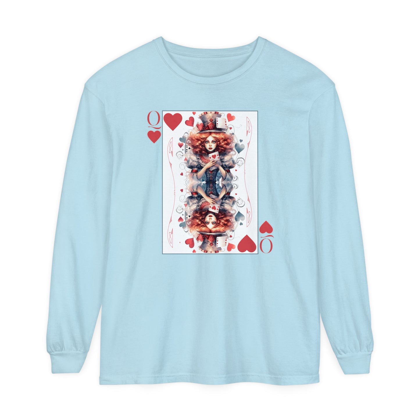 Queen of Hearts Long Sleeve Shirt Alice In Wonderland Lewis Carroll Whimsigoth Academia TShirt Mad Hatter Tea Party Tee Bookish Booktok Gift Long-sleeve Printify Chambray S 